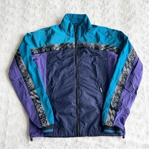 Superdry Track Jacket Mens XS Blue City Neon Colorblock Mesh Japanese Streetwear
